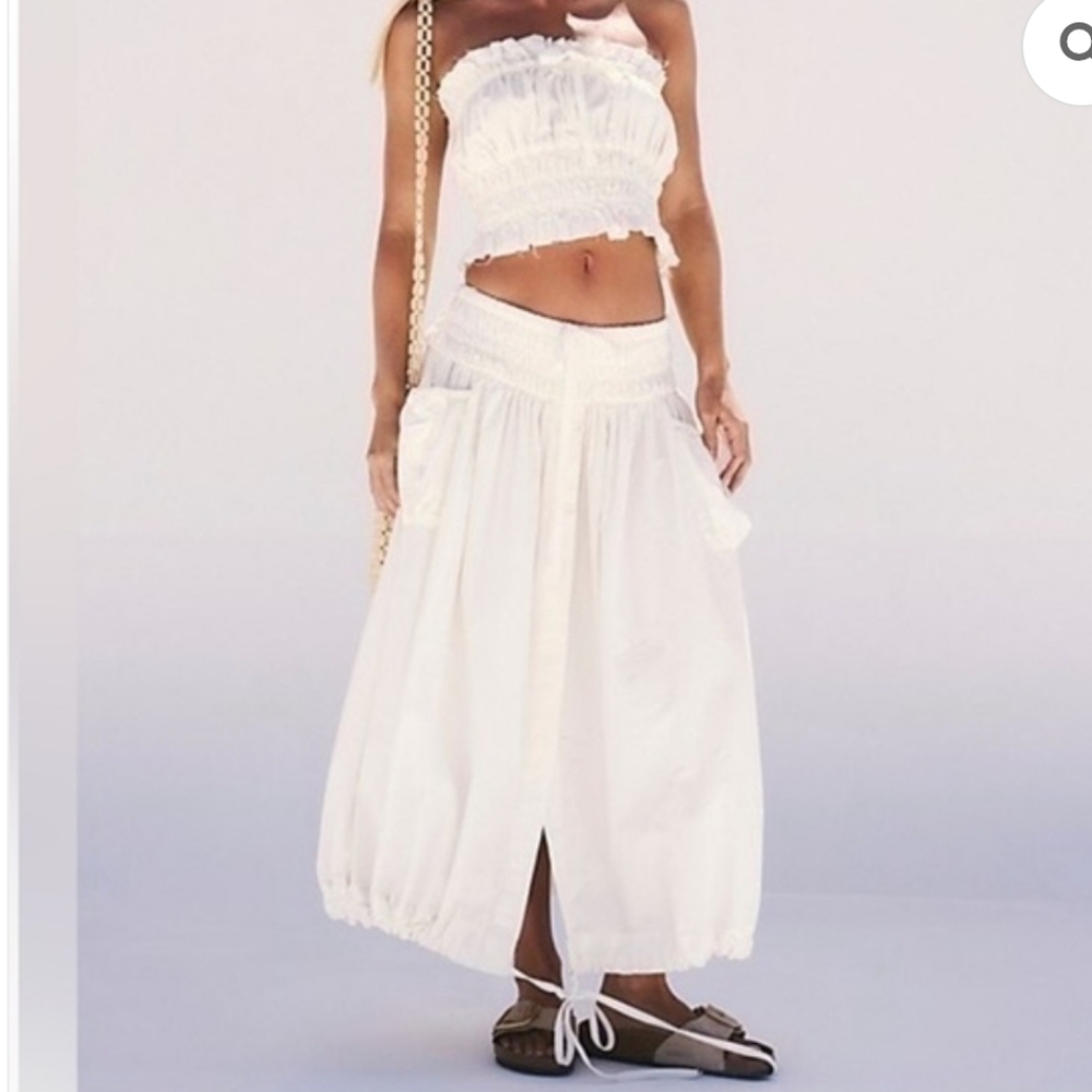 Free People All The Things Midi Chic Cream Midi Skirt Bandeau Set